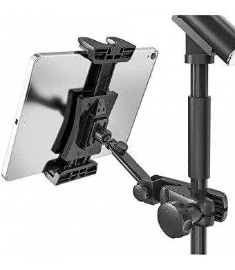 Tablet Holder for Microphone Stand, Jubor iPad Mic Music Stand Holder Mount Smartphone Tablet Mic Stand for Sheet Music Fits Devices from Screen Size 4.7 to 12.9 Inches