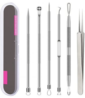 Pimple Popper Tool Kit , 6 Pcs Blackhead Remover Acne Needle Tools Set Removing Treatment Comedone Whitehead Popping Zit for Nose Face Skin Blemish Extractor Tool - Silver