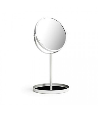 Ettori Makeup Mirror Dual Sided Vanity Mirror, 1X and 5X Magnification, 360 Swivel Round Mirror, No Light, White