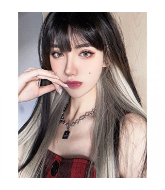 ENTRANCED STYLES Long Straight Wig with Bangs Black Wigs for Women Synthetic Wig Fashion Heat Resistant Fiber Wig Natural Looking Daily Party Cosplay Wig