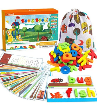 KMUYSL See & Spell Learning Educational Toys and Gift for 2 3 4 5 6 Years Old Boys and Girls - 80Pcs of CVC Word Builders, Alphabet Colors Recognition Game, Preschool Learning Activities Toys