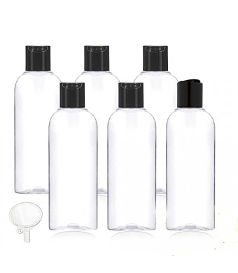 3.4 Oz Clear Empty Travel Bottles, 100ml TSA Plastic Travel Size Bottles with Disc Cap, Refillable Containers for Shampoo and Lotion, Set of 6