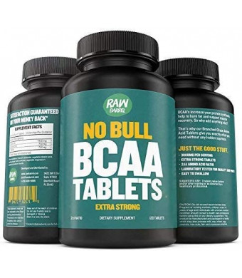 BCAA Tablets - 120 Pills, Extra Strong 1000mg Per Tablet - 2:1:1 Branched Chain Amino Acid Ratio Supplement - Non-GMO Natural Ingredients - by Raw Barrel