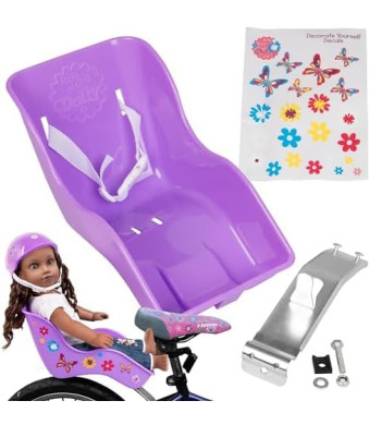 Doll Bicycle Seat Bike Seat (Purple) with Decorate Yourself Decals (Fits Standard Sized Dolls and Stuffed Animals) - Purple