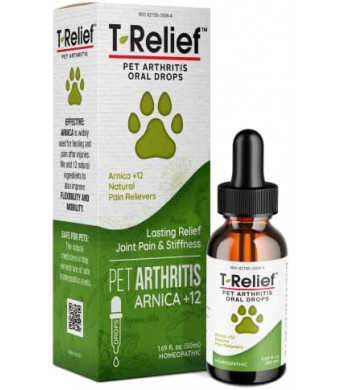 MediNatura T-Relief Pet Arthritis Pain Relief Arnica +12 Powerful Natural Medicines Help Reduce Hip & Joint Pain, Soreness & Stiffness - Fast-Acting, Alcohol-Free Soother for Dog & Cat - 1.69 oz