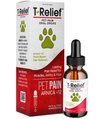 T-Relief Pet Pain Relief Drops Arnica +12 Powerful Natural Medicines Help Reduce Muscle, Joint & Hip Pain, Soreness, Stiffness, Injuries in Dogs & Cats - Fast-Acting Alcohol-Free Soother - 1.69 oz