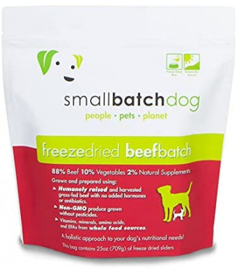 Smallbatch Pets Freeze-Dried Premium Raw Food Diet for Dogs, 25oz, Beef Recipe, Bulk Bag, Made in The USA, Organic Produce, Humanely Raised Meat, Hydrate and Serve Patties, Wholesome & Healthy