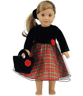 Emily Rose 18" Doll Clothes - Beautiful Red Holiday 18" Doll Dress with Black Velvet Top | 18 Inch Doll Party Holiday Outfit Includes Purse | Fits 18" American Girl Dolls