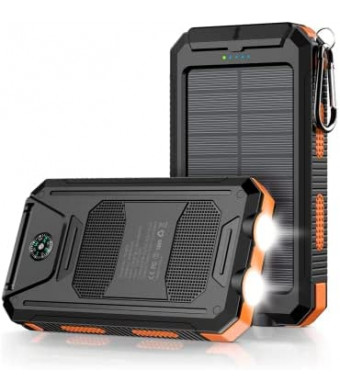 Power Bank,Solar Charger,36800mAh 5V3.1A 18W PD QC 3.0 Dual 2 USB Port Built-in Powerful Flashlight IPX7 Waterproof Dustproof Shockproof(Orange)