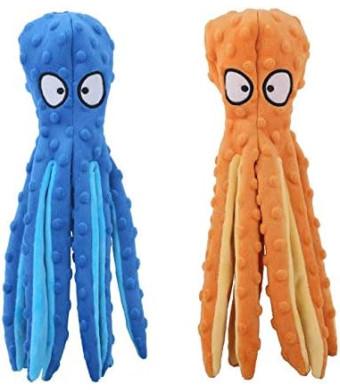 Dog Squeaky Toys Octopus - No Stuffing Crinkle Plush Dog Toys for Puppy Teething, Durable Interactive Dog Chew Toys for Small, Medium and Large Dogs Training and Reduce Boredom, 2 Pack