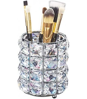 Makeup Brush Holder Organizer Golden Crystal Bling Personalized Gold Comb Brushes Pen Pencil Storage Box Container (Crystal Pot-Sliver)