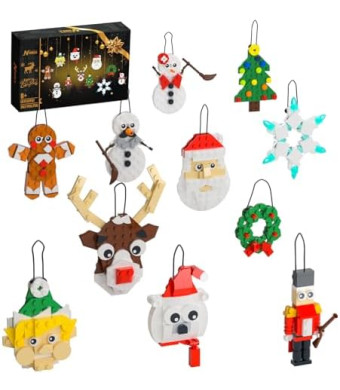 Christmas Ornaments Building Kit, Christmas Tree, Wreath, Santa, Snowman, Gingerbread, Reindeer, Nutcrackers, Snowflake 11-in-1. Stocking Stuffers Decor Toys Gifts for Boys Girls Kids.