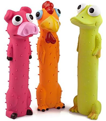 CHIWAVA 3 Pack 9" Squeaky Latex Dog Toys Standing Stick Animal Puppy Fetch Interactive Play for Small Medium Dogs