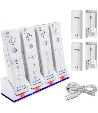 4 Wii Controller Batteries with Charger Dock for Wii Controller, TechKen Remote Control Charger Docking Station with 4 Rechargeable Batteries Compatible Nintendo Wii Remote Control