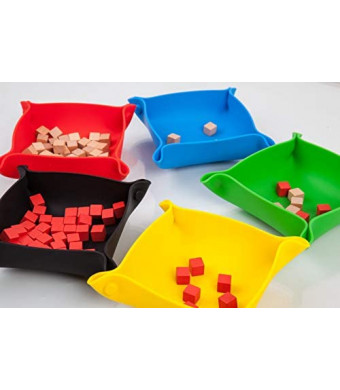 Collapsible Board Game Storage Bowls, Portable Folding Tray Accessory Holds Tabletop Bits, Components, Pieces, Dices for Classic & Modern Gaming, RPG Roleplaying (5-Pack) (Basic Color)