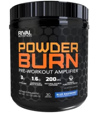 Rivalus Powder Burn 2.0 Pre Workout Supplement, Blue Raspberry, 0.89 Pounds