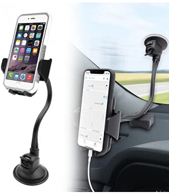 Macally Windshield Phone Mount for Car, Super Strong Suction Cup Phone Holder for Truck - Universal Gooseneck Window Phone Mount for Car, Compatible with iPhone, Samsung, Cell Phone, Android, Mobile