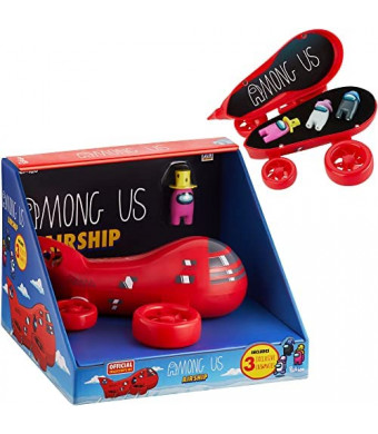Among Us Airship | Iconic Red Among Us Ship with 3 Unique Among Us Toys in The Box | Among Us Merch and Collectibles Incl. Pink Crewmate in The Muenster Hat | Among Us Gift Set | Kids’ Toys by P.M.I.