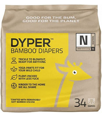 DYPER Bamboo Baby Diapers Size Newborn | Natural Honest Ingredients | Cloth Alternative | Day & Overnight | Plant-Based + Eco-Friendly | Hypoallergenic for Sensitive Infant Skin | Unscented - 34 Count