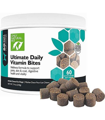 Only Natural Pet Ultimate Daily Vitamins - Complete Multivitamin Supplement for Dogs Balanced Health & Vitality - Senior Small & Large Canine Food Immune Digestive Support -60 Soft Chews (Pack of 1)