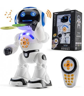 TOP RACE Remote Control RC Robot Toy Walking Talking Dancing Toy AI Robots for Kids, Sings, Reads Stories, Math Quiz, Shoots Discs, Voice Mimicking. Educational Toys for 3 4 5 6 7 8 9 Year Old Boys