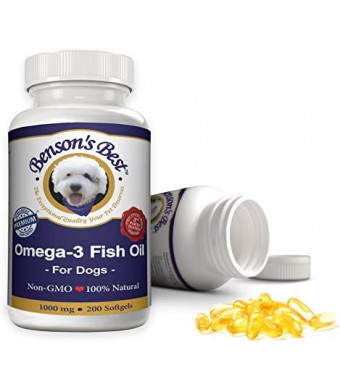 Benson's Best Omega-3 Fish Oil for Dogs (1000 mg) or Cats & Small Dogs (500 mg) - Provides 43% More Omega-3 Fatty Acids Than Salmon Oil! 100% Pure, Non-GMO, Natural Pet Food Supplement