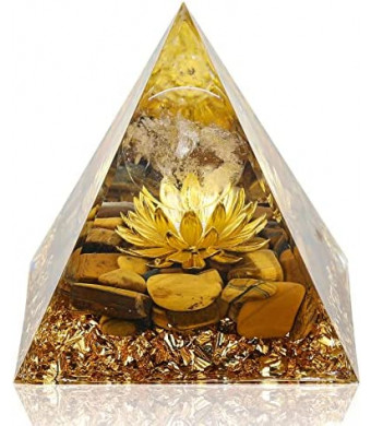 Hopeseed Orgone Pyramid Flower of Life Orgonite Money Healing Crystals Pyramid for Positive Energy with Tiger's Eye Stones and Luck White Crystal That Promotes Wealth, Prosperity and attracts Success