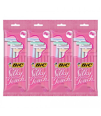 BIC Silky Touch Women's Twin Blade Disposable Razor, 10 Count - Pack of 4 (40 Razors)