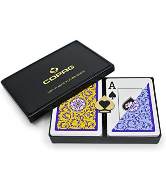 Copag 1546 Neoteric Design 100% Plastic Playing Cards, Poker Size Yellow/Blue Double Deck Set (Jumbo Index)