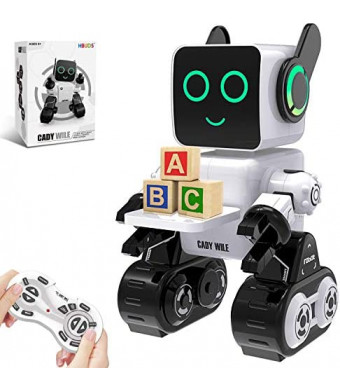 Robots for Kids, Remote Control Robot Toy Intelligent Interactive Robot LED Light Speaks Dance Moves Built-in Coin Bank Programmable Rechargeable RC Robot Kit (White)