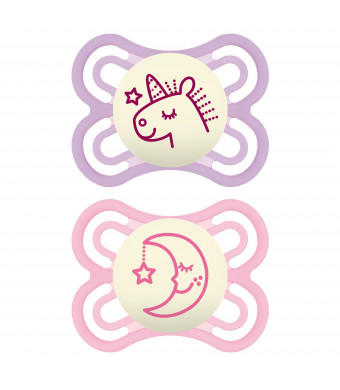 MAM Perfect Night Pacifier, 0-6 Months, Girl, 2 pack