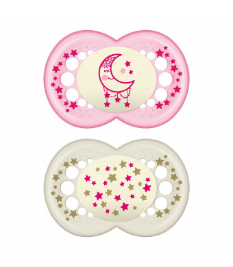 MAM Night Pacifier, 6-16 Months, Girl, 2 pack