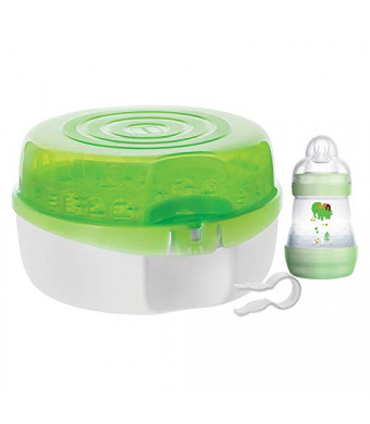 MAM Baby Bottle Sterilizer, Microwave Steam Baby Bottle Sterilizer with MAM 5-Ounce Anti-Colic Baby Bottle and Nipple Tong, 3-Pieces, Green