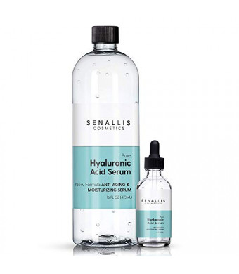 Hyaluronic Acid Serum 16 fl oz And 2 fl oz, Made From Pure Hyaluronic Acid, Anti Aging, Anti Wrinkle, Ultra Hydrating Moisturizer That Reduces Dry Skin Manufactured In USA