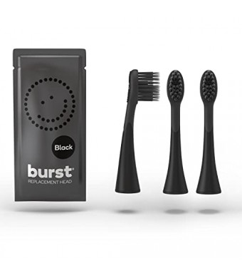 BURST Toothbrush Heads - Genuine BURST Electric Toothbrush Replacement Heads for BURST Sonic Toothbrush – Charcoal Soft Bristles for Deep Clean, Stain & Plaque Removal - 3-Pack, Black