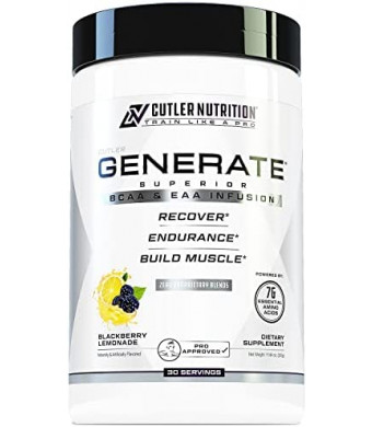 Generate EAA and BCAA Powder: Best Post Workout Recovery Drink and Branched Chain Amino Acids Supplement with Essential Amino Acids, 5g BCAAs, 2g EAAs | BlackBerry Lemonade, 30 Servings