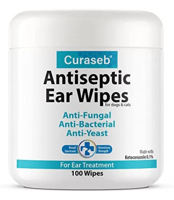 Curaseb Cat & Dog Ear Infection Treatment Wipes – Treats Infected Ears, Inflammation & Itchiness – Cleans & Deodorizes - Veterinary Strength – 100 Wipes