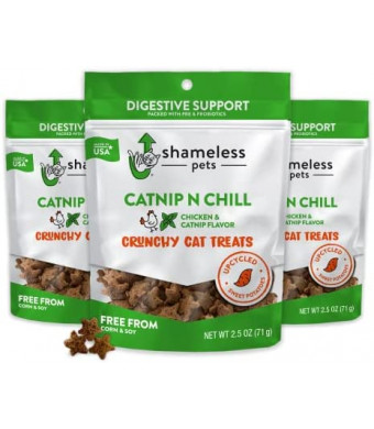 Shameless Pets Cat Treats - Crunchy Treats for Cats with Catnip, Coat, & Digestive Support, Sustainable Upcycled Natural Ingredients & Real Meat, Low Calorie Healthy Feline Food - 3-Pk