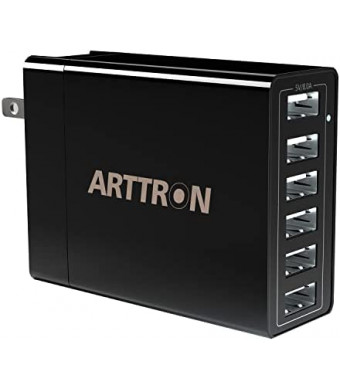 USB Wall Charger, Arttron 40W 6-Port USB Wall Charger, USB multiport Charger and Foldable Plug, for iPhone 11/Xs/XS Max/XR/X/8/7/6/Plus, iPad Pro/Air 2/Mini 3/Mini 4, Samsung S4/S5, and More(Black)