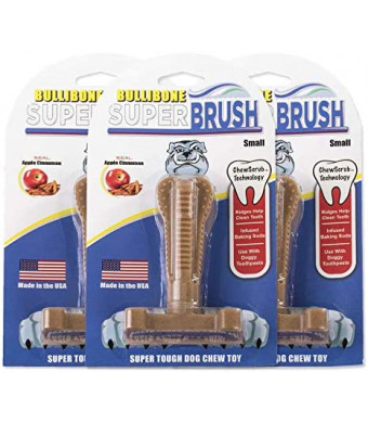 Bullibone SuperBrush: Dog Teeth Cleaning Brushing Toothbrush Stick - Long Lasting Nylon Apple Cinnamon Chew Toy for Oral Care and Dental Health