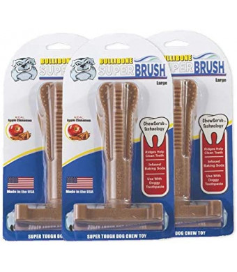 Bullibone SuperBrush: Dog Teeth Cleaning Brushing Toothbrush Stick - Long Lasting Nylon Apple Cinnamon Chew Toy for Oral Care and Dental Health