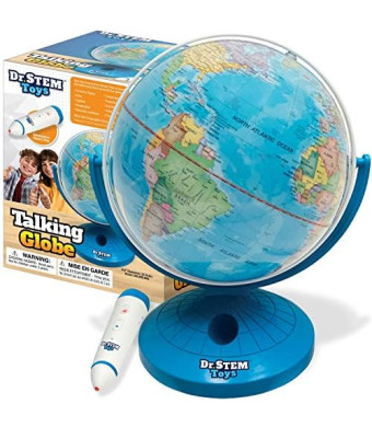 Dr. STEM Toys Talking World Globe with Interactive Stylus Pen and Stand, Colorful Map for Early Learning and Teaching - Includes Trivia, Q&A, and Music - 9 Inches in Height, Ages 6+