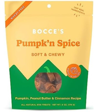 Bocce’s Bakery Pumpk'n Spice Treats for Dogs, Wheat-Free Everyday Dog Treats, Made with Real Ingredients, Baked in The USA, All-Natural Soft & Chewy Cookies, Pumpkin, Peanut Butter, & Cinnamon, 6 oz