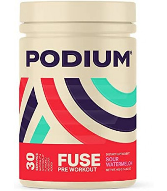 Podium Nutrition, Fuse Pre Workout Powder, Sour Watermelon, 30 Servings, Beta Alanine and Caffeine for Energy, Gluten Free, Soy Free, Dairy Free