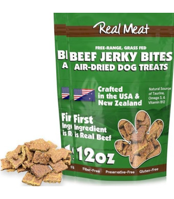 Real Meat Dog Treats - Two 12oz Bag of Bite-Sized Air-Dried Beef Jerky for Dogs - Grain-Free Jerky Dog Treats with 95% Human-Grade, Free-Range, Grass Fed Beef - All-Natural High Protein Dog Treats