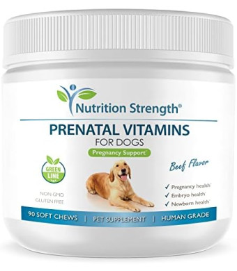 Prenatal Vitamins for Dogs to Support Development of Healthy Puppies, Promote Milk Production, with Folic Acid, Iron, Zinc, Iodine, B Vitamins for Pregnant Dogs, 90 Soft Chews