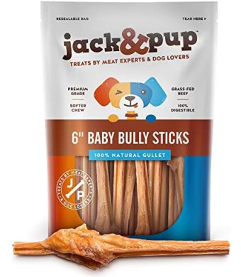 Jack&Pup for Dogs Bladder Bully Sticks for Small Dogs - 6 Inch Baby Bully Stick Dog Chew, Premium Grade All Natural Gourmet Puppy Treat Chews - for Teething Puppies (10 Pack)