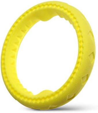 Dog Chewing Ring - Soft Rubber Ring Dental Chewing Teething Biting Chasing Training Toy for Small and Medium Dog Puppy - 7", Yellow