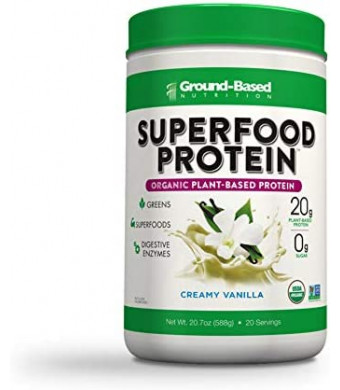 Superfood Protein, Plant-Based Protein Powder – Superfood + Greens for Immune Support – Lean, Organic, Vegan, Keto, Paleo, Lactose-Free, No Sugar, Low Calorie Protein Powder, Non-GMO, Gluten Free (20 Servings, Creamy Vanilla)