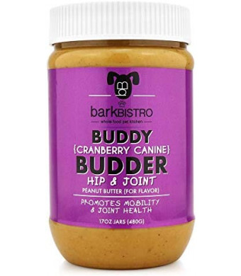 Cranberry Canine BUDDY BUDDER (Hip + Joint), 100% Natural Dog Peanut Butter, Healthy Peanut Butter Supplement, Made in USA (17oz Jar)